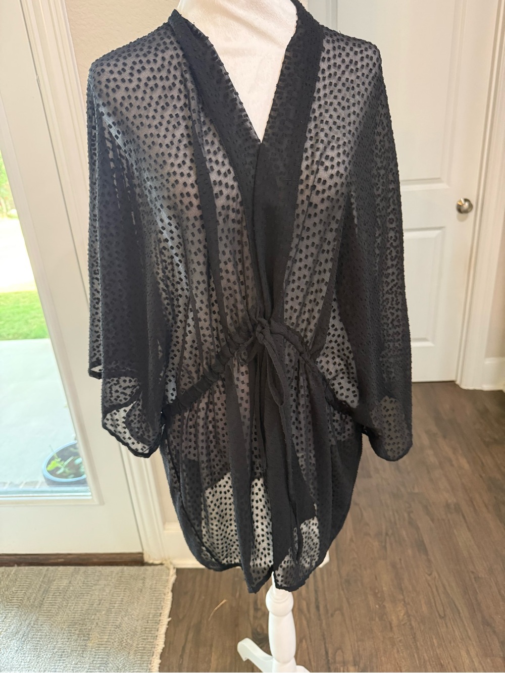 NWT New Directions Black Sheer Swiss Dot Coverup